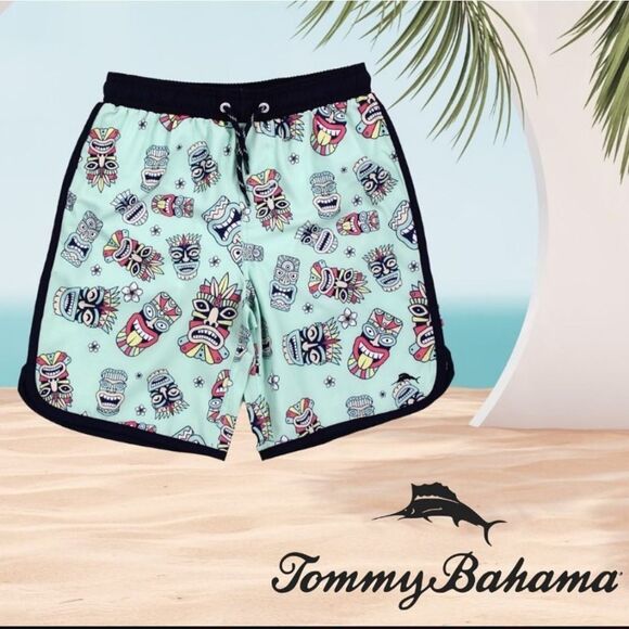 Tommy Bahama Tiki Mask Swimsuit Swim Shorts Trunks Size 5/6 - Picture 1 of 9
